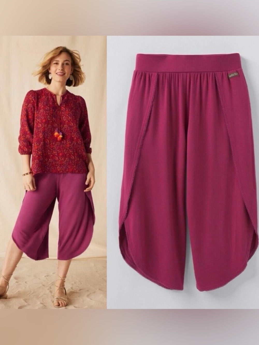 Matilda Jane Relaxed Tulip-Hem Crop Pants in Raspberry S